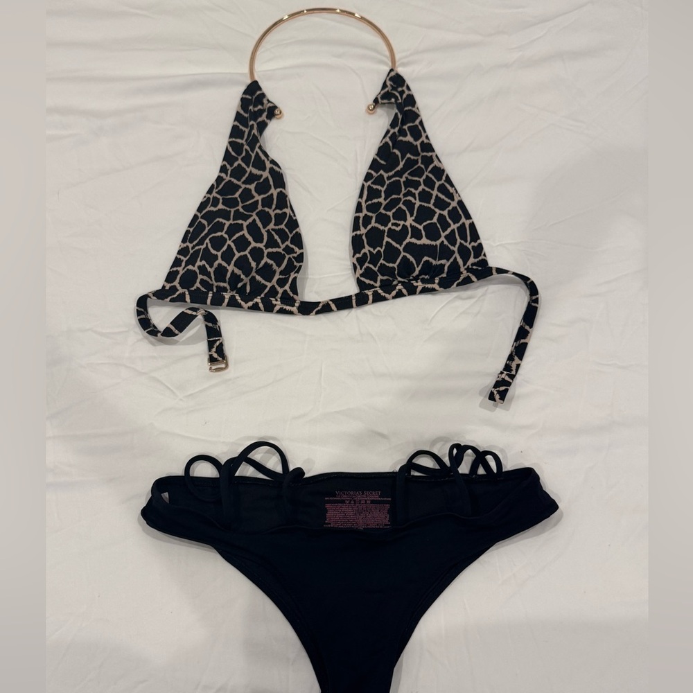 Victoria's Secret Black and Giraffe Print Bikini